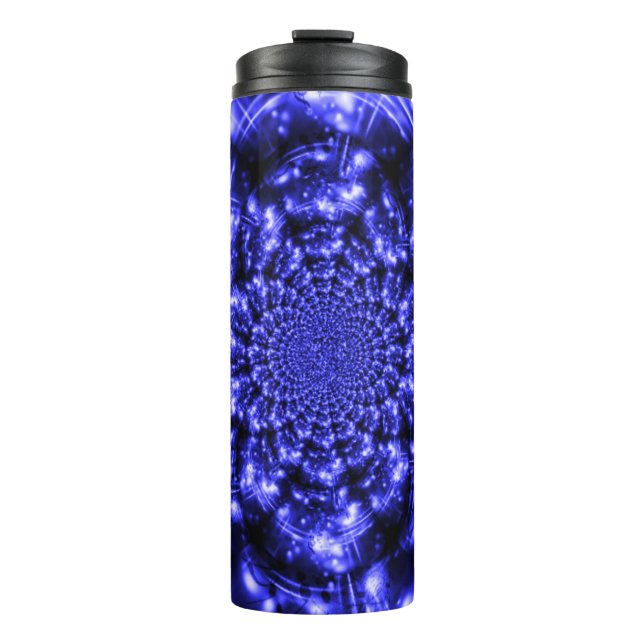 Blaue funkelnde Lichter Thermosbecher (Vorderseite)