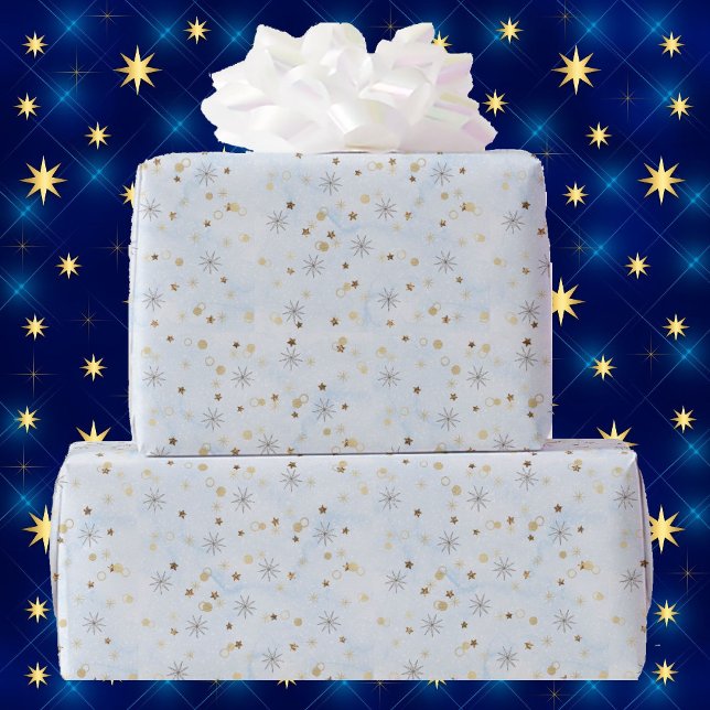 Blaue funkelnde Sterne Feiertagsgeschenkverpackung Geschenkpapier (Von Creator hochgeladen)