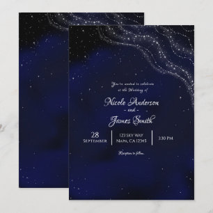 Blaue funkelnde sternenklare Hochzeitsnacht Himmel Einladung