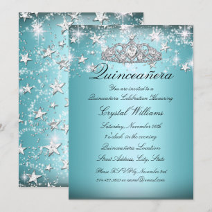 Blaue Funkelnde Tiara Sterne Quinceanera Einladung