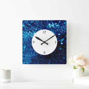Blaue Funken Gefrorene Eisblasen mit Zahlen Quadratische Wanduhr