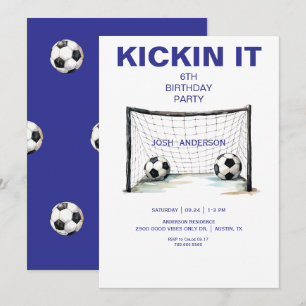 Blaue Fußball-Geburtstagsfeier Kickin it Einladung