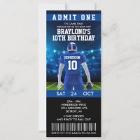Blaue Fußball-Ticket-Geburtstags-Einladung
