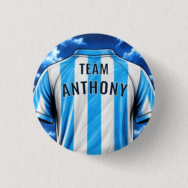 Blaue Fußballtrikot-Geburtstagsbutton Button (Vorderseite)