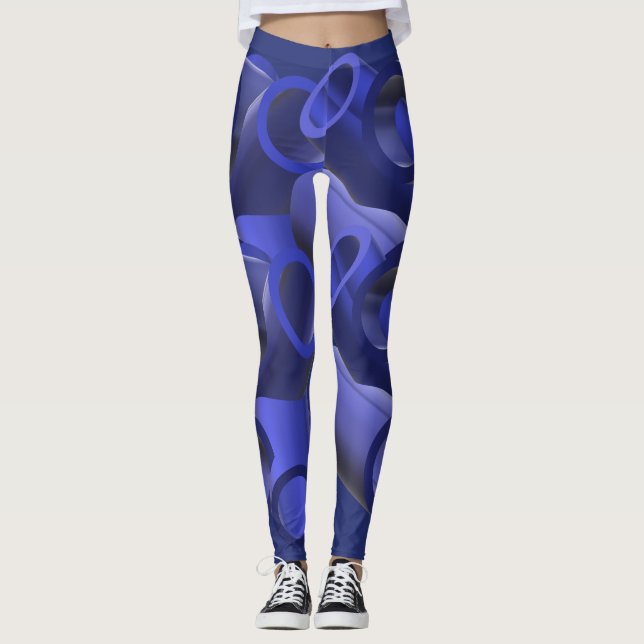 Blaue Futuristische Rohrmuster Art Leggings (Vorderseite)