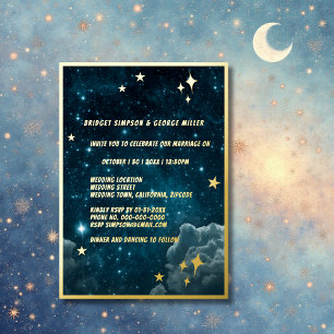 blaue Galaxie Himmel Hochzeit Gold Folieneinladung