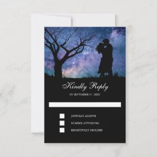Blaue Galaxie Romantisches Paar Silhouette Hochzei RSVP Karte