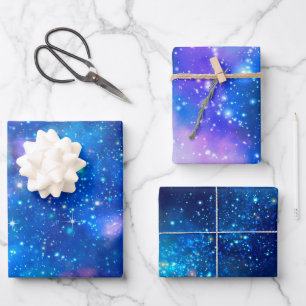 Blaue Galaxie Sterne Universum Geschenkpapier Set