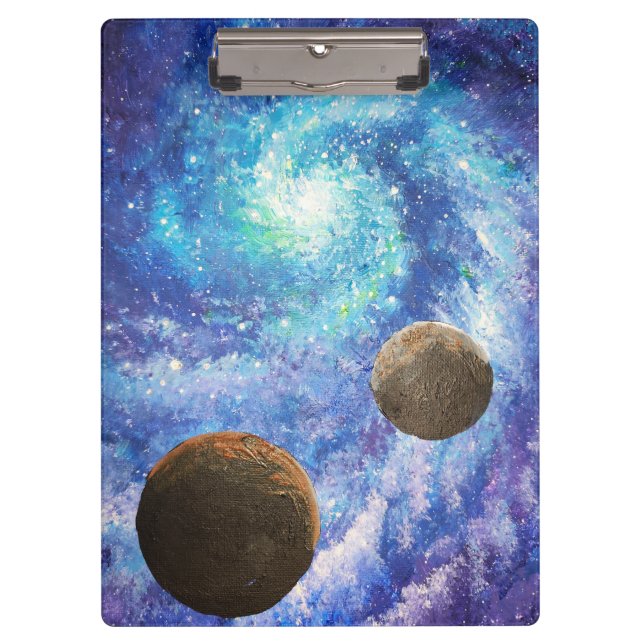 Blaue Galaxie und Planeten Klemmbrett (Vorderseite)