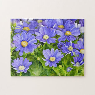 Blaue Gänseblümchen-Blumengarten-Kunstpuzzle Puzzle
