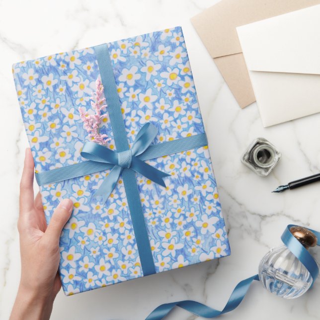Blaue Gänseblümchen-Blumenmuster Geschenkpapier (Schenken)