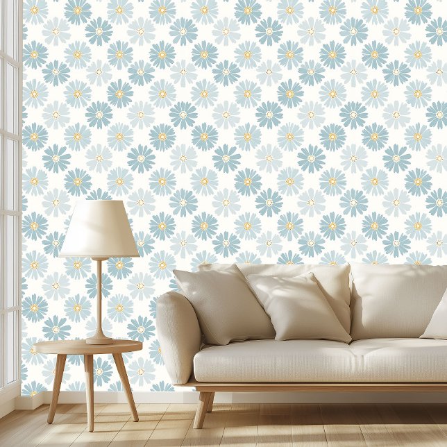 Blaue Gänseblümchen-Blumenmuster weiche Kunst im V Tapete (Blue Daisy Floral Pattern Soft Vintage Style Art wall paper)