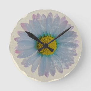 Blaue Gänseblümchen - Dekor im Stil eines alten Ba Runde Wanduhr