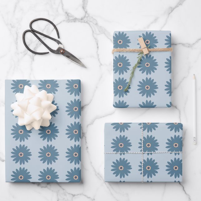 Blaue Gänseblume Geschenkpapier Set (Vorderseite)