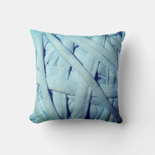 Blaue Garn-Details Linien Textur Kissen