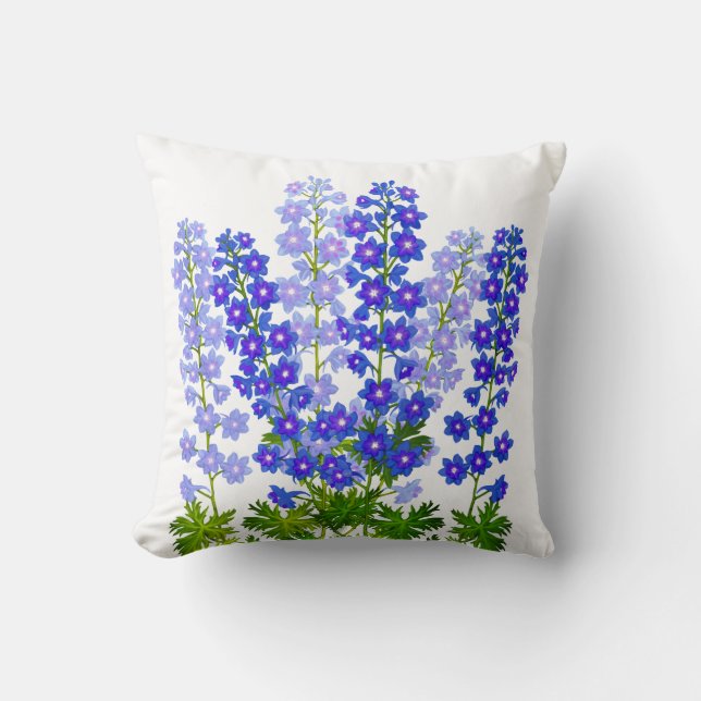 Blaue GartenDelphinium Larkspur Blumen Kissen (Vorderseite)
