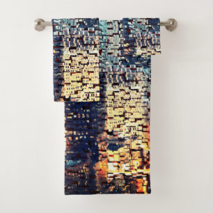 Blaue Gebäude im Mosaikstil mit Relief Badhandtuch Set