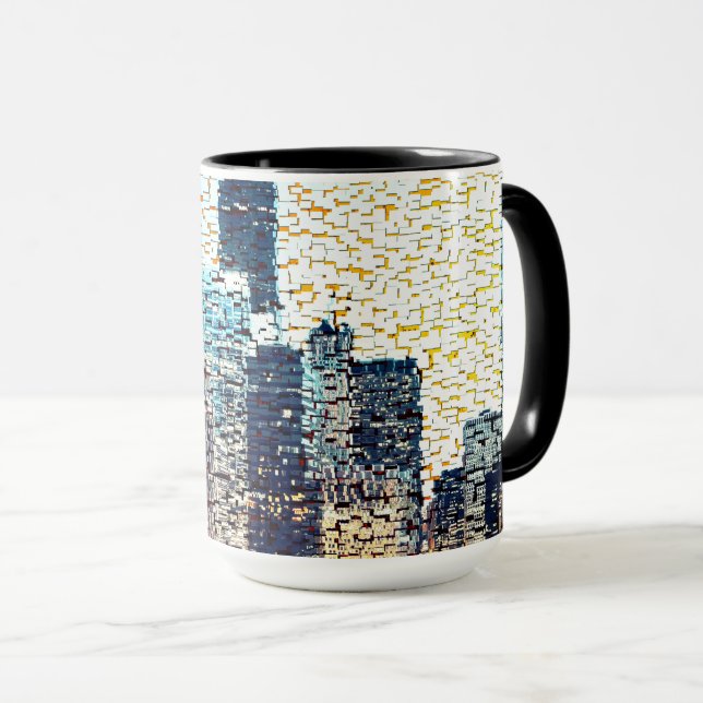 Blaue Gebäude im Mosaikstil mit Relief Tasse (VorderseiteRechts)