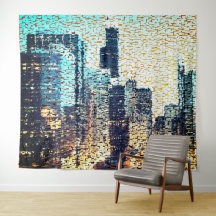 Blaue Gebäude im Mosaikstil mit Relief