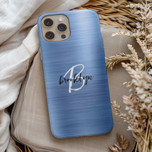 Blaue gebürstete Metall-Schwarz-Weiß-Schrift-Monog Case-Mate iPhone Hülle