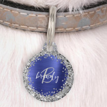 Blaue gebürstete Metall Silber Glitter Monogramm 