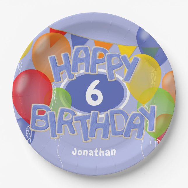 Blaue Geburtstagskekse mit Ballons Pappteller (Vorderseite)