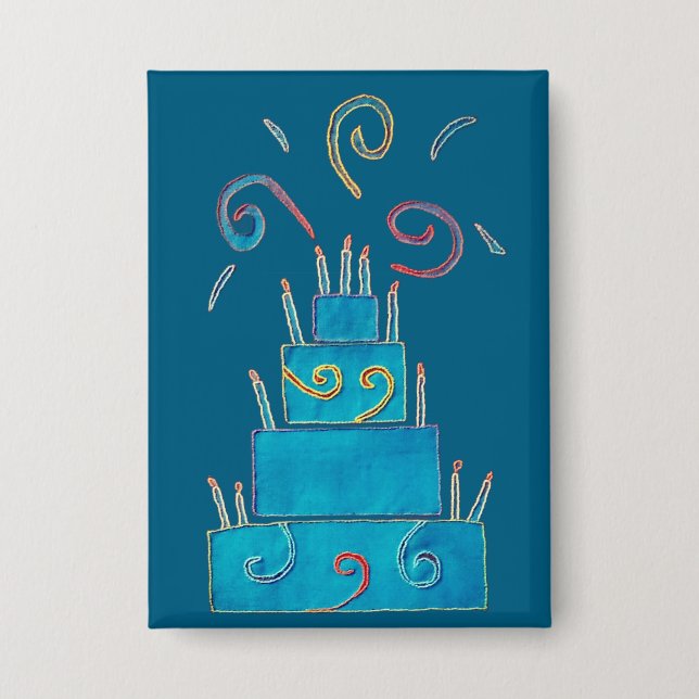 Blaue Geburtstagstorte Button (Vorderseite)