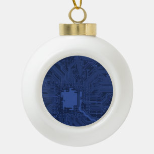 Blaue Geek-Mainboard-Muster Keramik Kugel-Ornament
