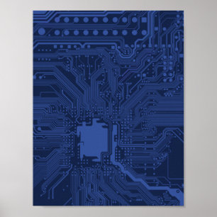 Blaue Geek-Mainboard-Muster Poster