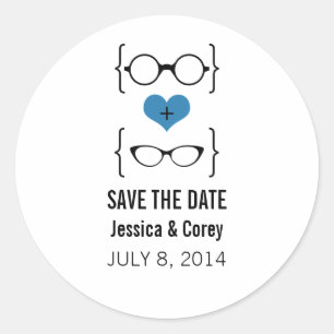 Blaue Geeky Brillen Save the Date Aufkleber