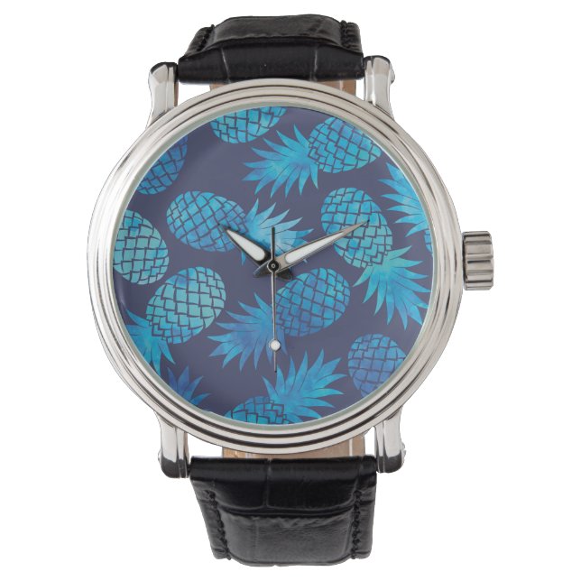 Blaue Gefärbte Krawatte Ananas Armbanduhr (Vorderseite)