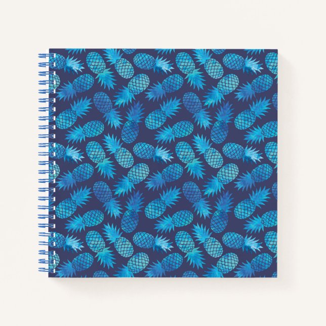 Blaue Gefärbte Krawatte Ananas Notizbuch (Vorderseite)