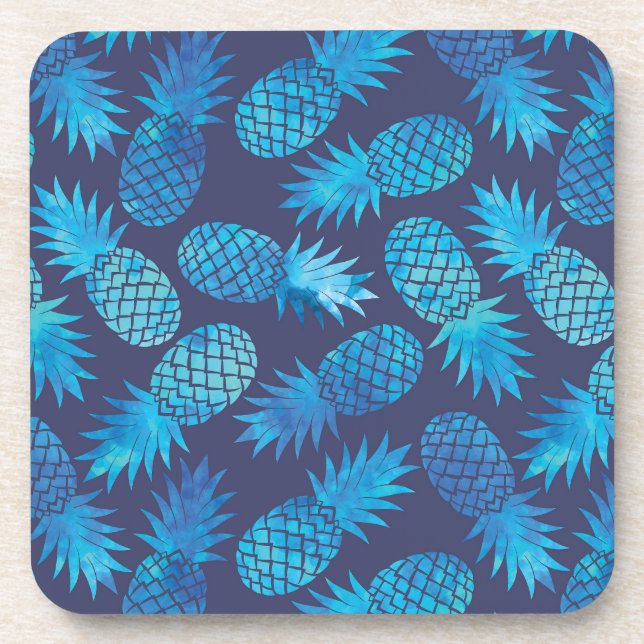 Blaue Gefärbte Krawatte Ananas Untersetzer (Vorderseite)
