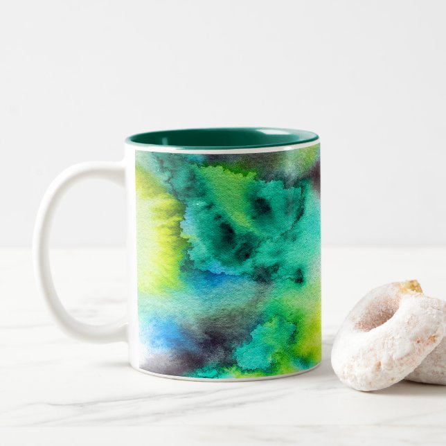 Blaue Gefärbte Krawatte aus grünem Marmor Zweifarbige Tasse (Mit Donut)