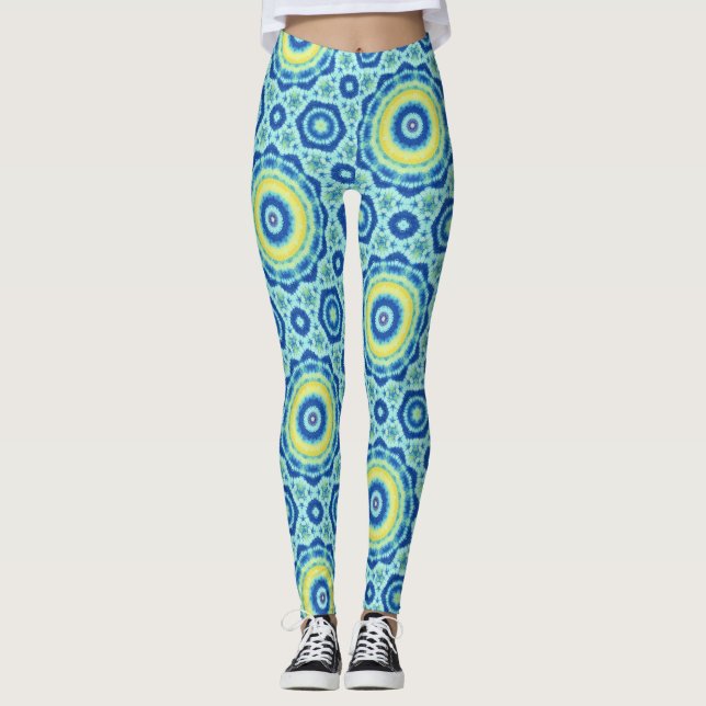 Blaue Gefärbte Krawatte Mandala Muster - Leggings (Vorderseite)