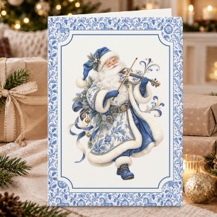 Blaue Geige des Weihnachtsmanns Old World Christma Karte