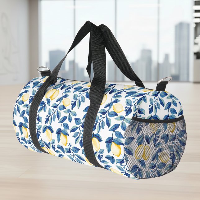 Blaue Gelbe Aquarell-Limette Duffle Bag (Von Creator hochgeladen)