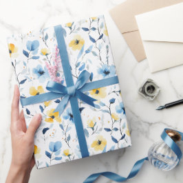 Blaue Gelbe Aquarell-Wildblume  Geschenkpapier