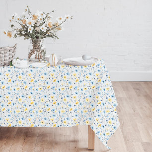 Blaue Gelbe Aquarell-Wildblume  Tischdecke