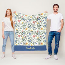 Blaue Gelbe Aquarell-Wildblumen-Monogramm-Name