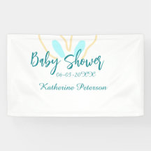Blaue gelbe Babyparty Name Datum Tier Ohr süß 