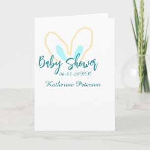 Blaue gelbe Babyparty Name Datum Tier Ohr süß Feiertagskarte