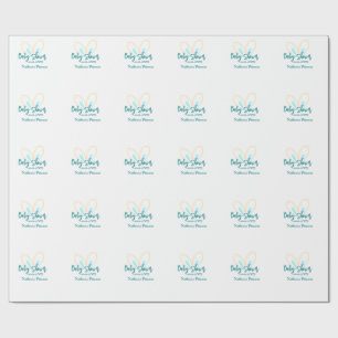 Blaue gelbe Babyparty Name Datum Tier Ohr süß Geschenkpapier