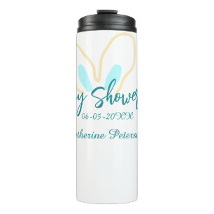 Blaue gelbe Babyparty Name Datum Tier Ohr süß Thermosbecher