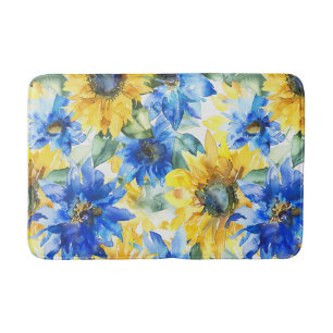 Blaue Gelbe Blumen Badematte