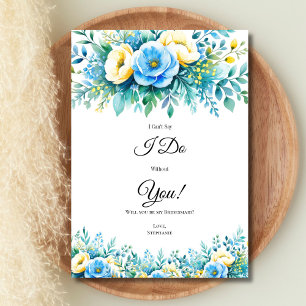 Blaue gelbe Blumen Brautparty Antragskarten Einladung