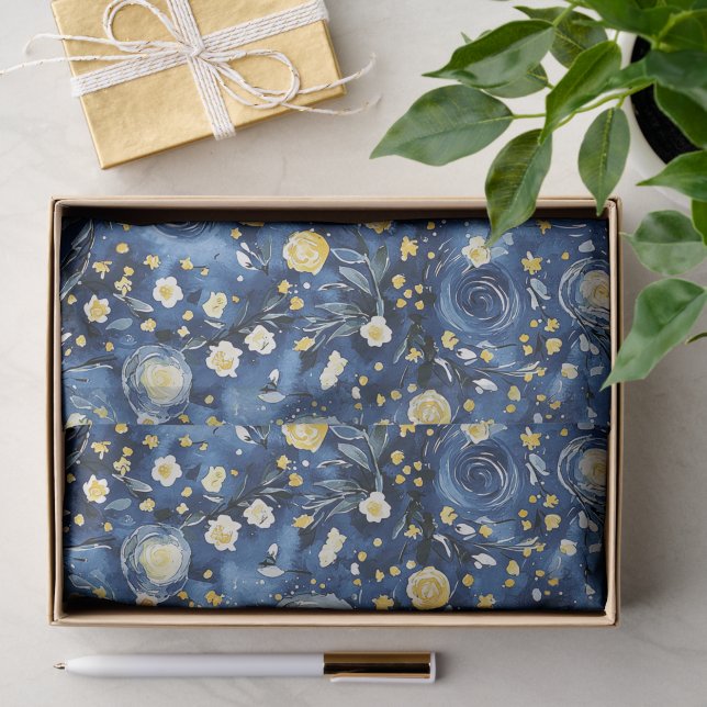 Blaue Gelbe Blumen Seidenpapier (Geschenk)