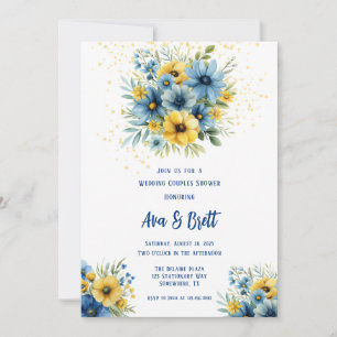Blaue gelbe Blütenblume Gold Hochzeitsdusche Einladung