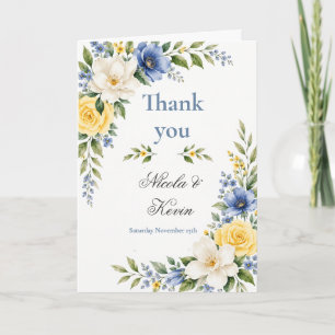Blaue Gelbe Botanische Hochzeit Dankeskarte