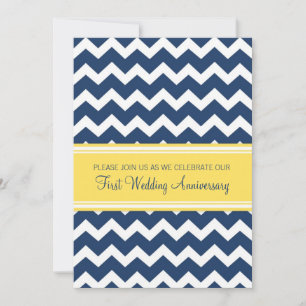 Blaue gelbe Chevron-Einladung zum 1. Hochzeitstag Einladung